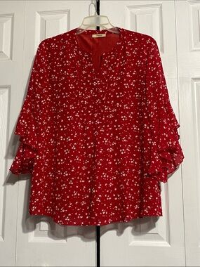 Timeson red & white blouse top shirt size XL